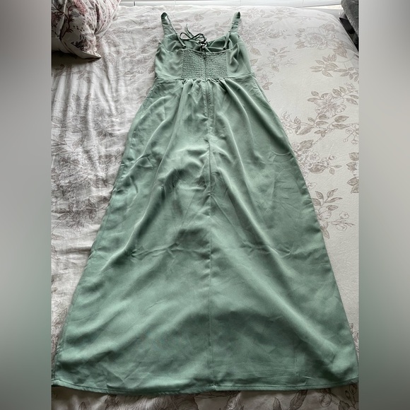 Abercrombie Corset Lace Up Midi Dress Sage Green Small Tall Feminine Fairy Boho - Picture 10 of 10